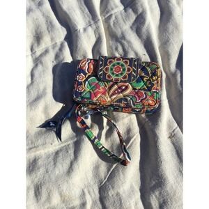 New Vera Bradley wristlet 5” EUC navy paisley ID floral daisy wallet purse